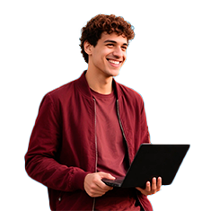 Homem segurando um notebook